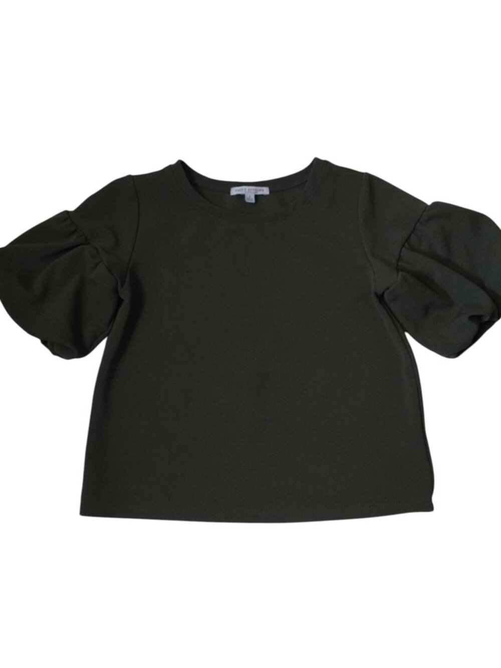 Green Envelope Size Small Olive Green Balloon Sleeve Pullover Blouse Top Cropped